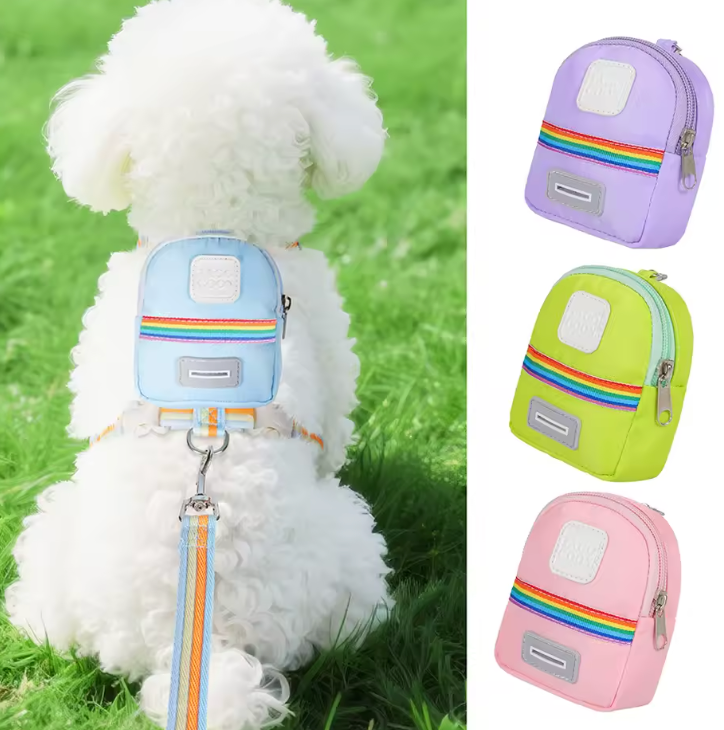 Arnés reflectante arcoíris para perros con correa